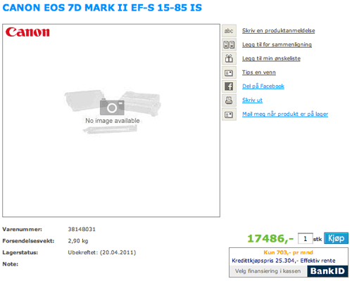 Canon EOS 7D Mark II: σε νορβηγικό online κατάστημα;