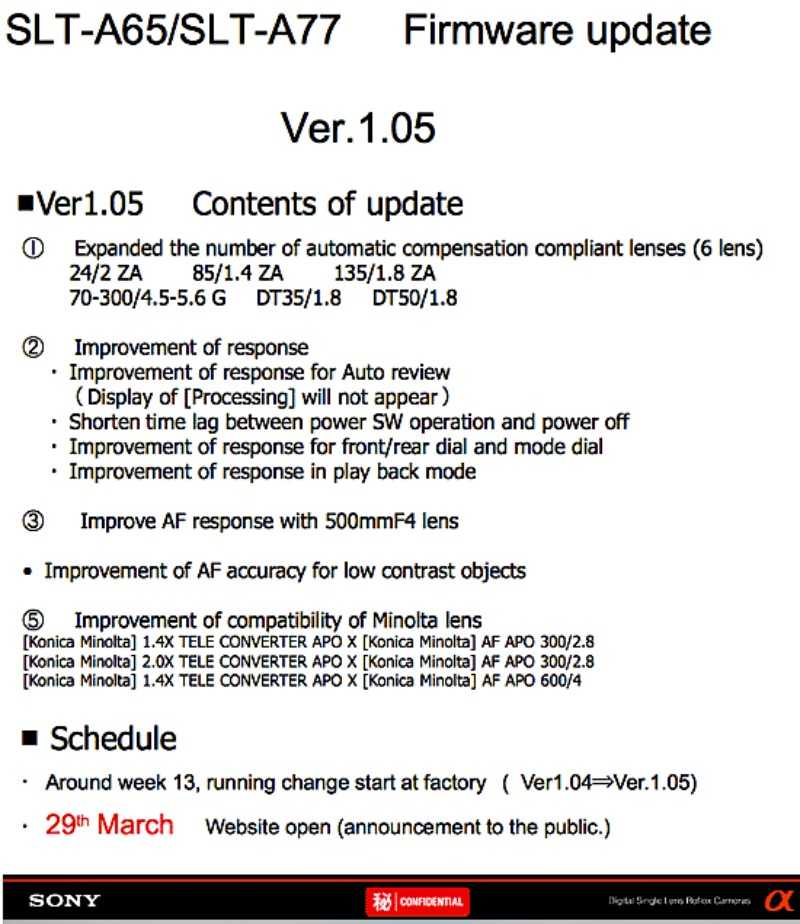 Αναβάθμιση για τις Sony A77 και Sony A65…