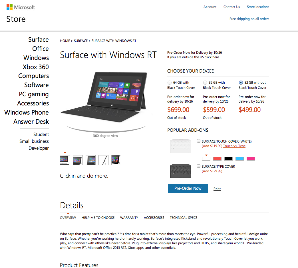 Τιμές για το Microsoft Surface RT