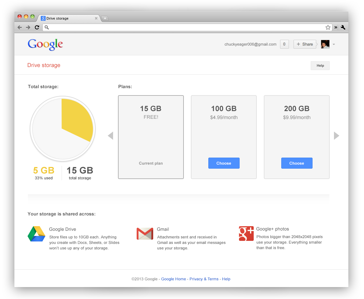 Συνόλο 15GB για Gmail, Google Drive και Google+ φωτό
