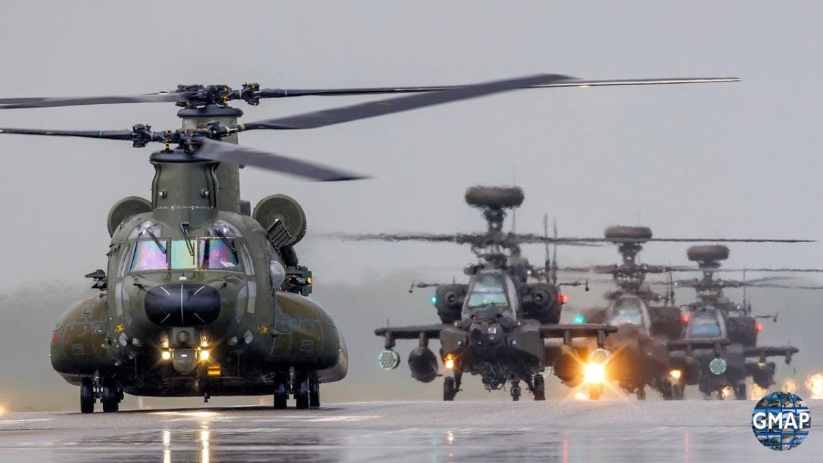 Μια ντουζίνα Chinook, Wildcat και Apache σε απογείωση